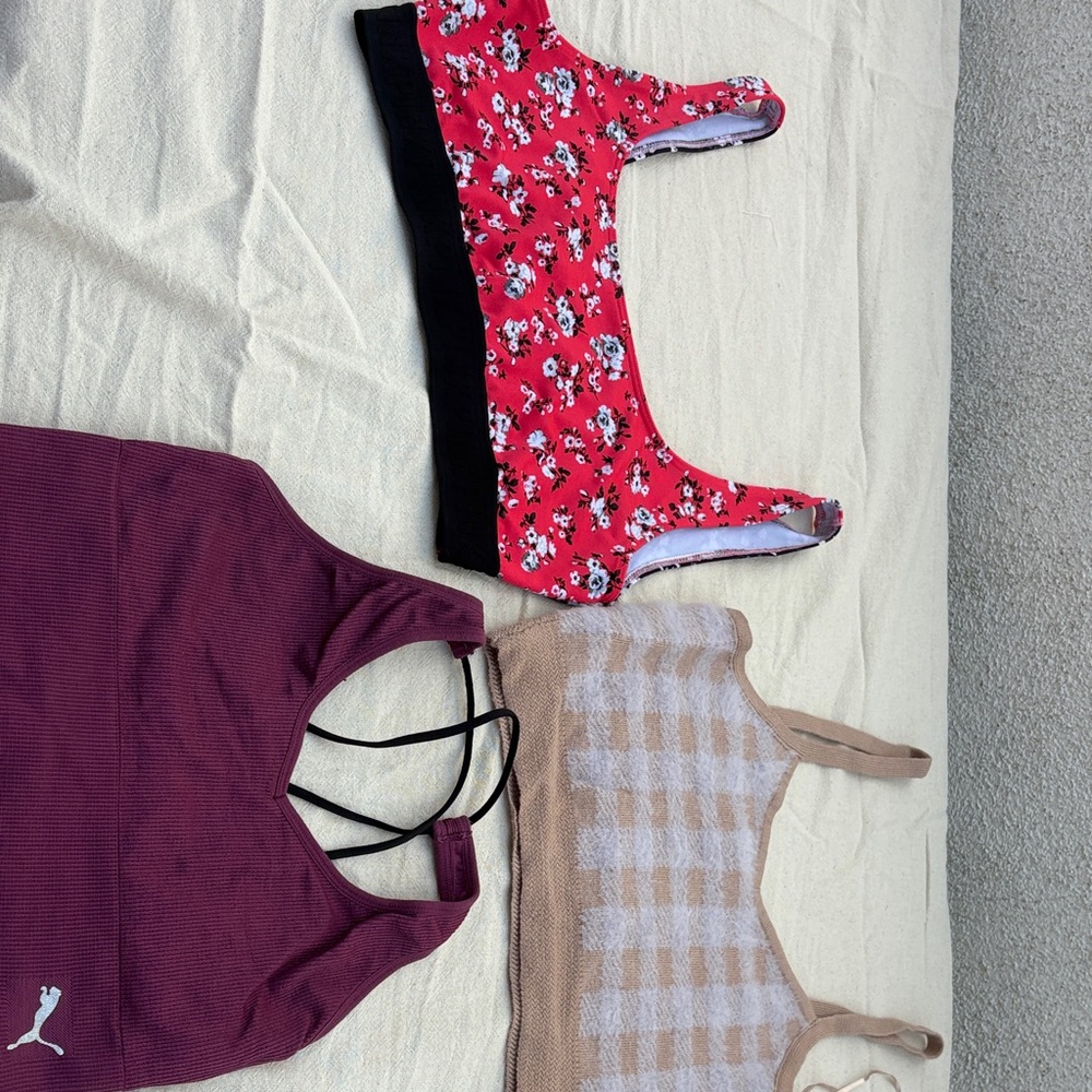 Floral Red Crop Tank with Black Band